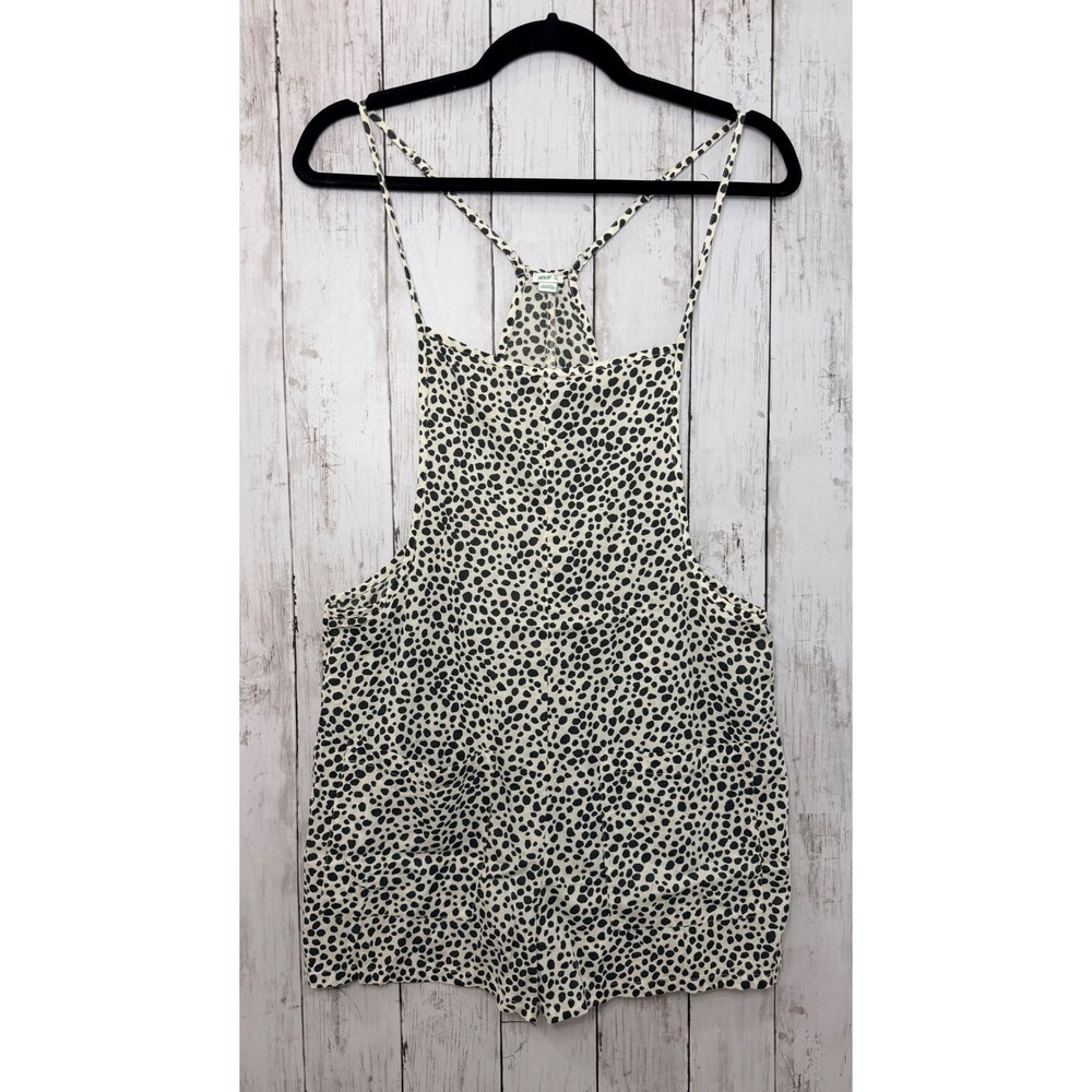 Aerie Womens Leopard Print Short Overalls Romper Black Cream Small
